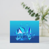 Moderne geometrische Clipper Ship, Cobalt Blue Briefkaart (Staand voorkant)
