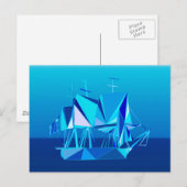 Moderne geometrische Clipper Ship, Cobalt Blue Briefkaart (Voorkant / Achterkant)