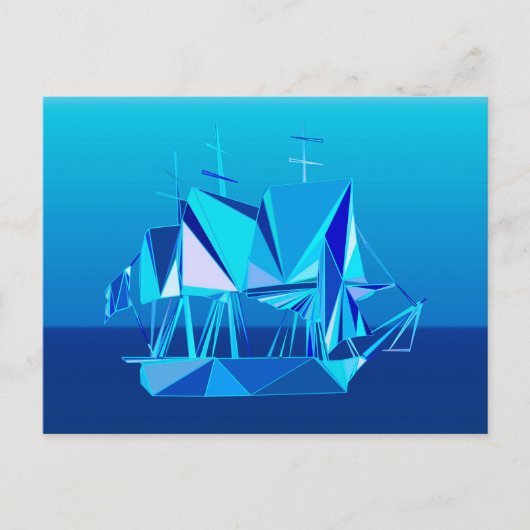 Moderne geometrische Clipper Ship, Cobalt Blue Briefkaart (Voorkant)