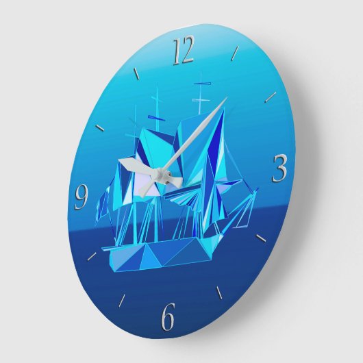 Moderne geometrische Clipper Ship, Cobalt Blue Grote Klok (Hoek)