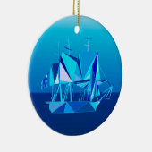 Moderne geometrische Clipper Ship, Cobalt Blue Keramisch Ornament (Rechts)