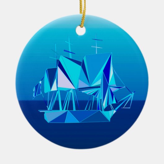 Moderne geometrische Clipper Ship, Cobalt Blue Keramisch Ornament (Voorkant)