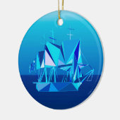 Moderne geometrische Clipper Ship, Cobalt Blue Keramisch Ornament (Links)