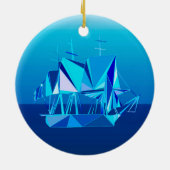 Moderne geometrische Clipper Ship, Cobalt Blue Keramisch Ornament (Achterkant)