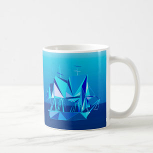 Moderne geometrische Clipper Ship, Cobalt Blue Koffiemok