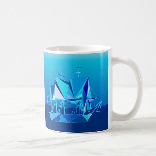 Moderne geometrische Clipper Ship, Cobalt Blue Koffiemok (Rechts)