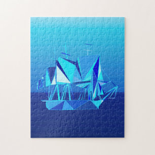 Moderne geometrische Clipper Ship, Cobalt Blue Legpuzzel