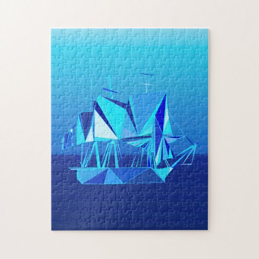 Moderne geometrische Clipper Ship, Cobalt Blue Legpuzzel (Verticaal)