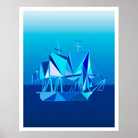 Moderne geometrische Clipper Ship, Cobalt Blue Poster (Voorkant)