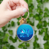 Moderne geometrische Clipper Ship, Cobalt Blue Sleutelhanger (Hand)