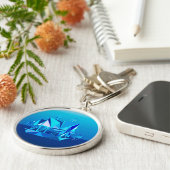 Moderne geometrische Clipper Ship, Cobalt Blue Sleutelhanger (Zijkant)