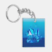 Moderne geometrische Clipper Ship, Cobalt Blue Sleutelhanger (Voorkant Links)