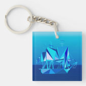Moderne geometrische Clipper Ship, Cobalt Blue Sleutelhanger (Voorkant)