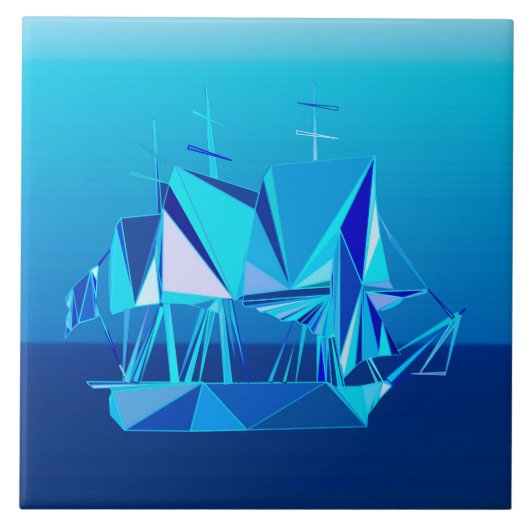 Moderne geometrische Clipper Ship, Cobalt Blue Tegeltje (Voorkant)