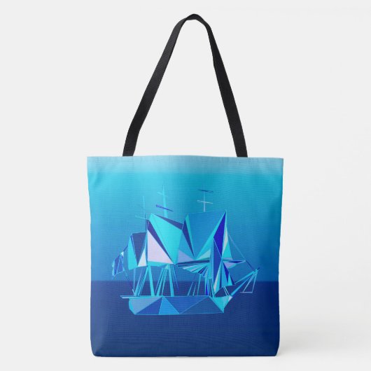 Moderne geometrische Clipper Ship, Cobalt Blue Tote Bag (Voorkant)