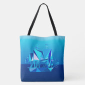 Moderne geometrische Clipper Ship, Cobalt Blue Tote Bag (Achterkant)