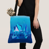 Moderne geometrische Clipper Ship, Cobalt Blue Tote Bag (Dichtbij)