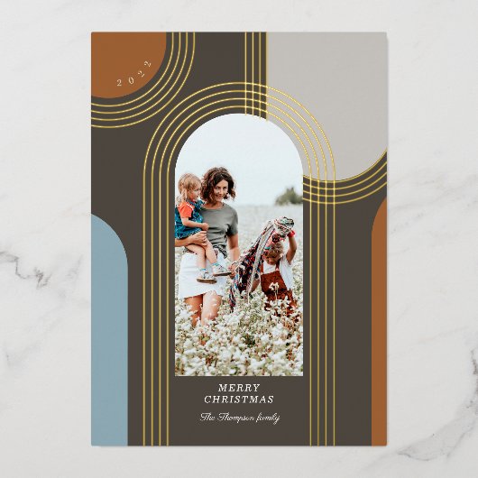 Moderne geometrische concentric Golden Arches 1 Fo Folie Feestdagenkaart (Voorkant)