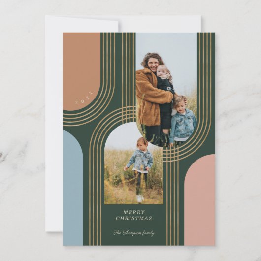 Moderne geometrische concentric Golden Arches 2 fo Feestdagenkaart (Voorkant)