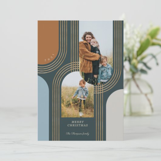 Moderne geometrische concentric Golden Arches 2 fo Feestdagenkaart (Staand voorkant)