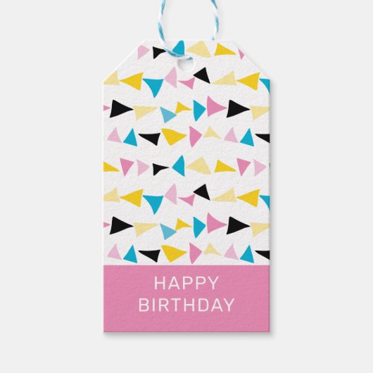 Moderne geometrische confetti patroon verjaardag cadeaulabel (Voorkant)