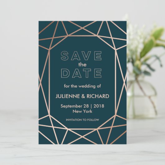 Moderne Geometrische Diamant Bruiloft Bewaar de Da Save The Date (Staand voorkant)