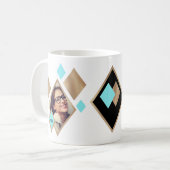 Moderne geometrische diamanten 2-foto en monogram koffiemok (Voorkant links)