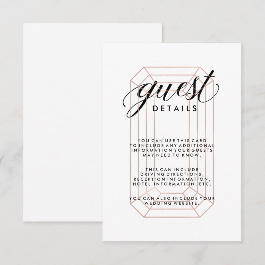 Moderne Geometrische diamantgastinformatie Informatiekaartje (Voorkant / Achterkant)