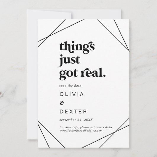 Moderne geometrische dingen zijn pas echt geworden save the date (Voorkant)