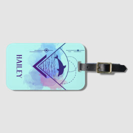 Moderne geometrische dolfijn op maat bagagelabel