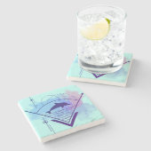 Moderne geometrische dolfijn stenen onderzetter (Zijkant)