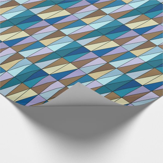 Moderne geometrische driehoeken, blauw en koffie-b cadeaupapier (Hoek)