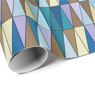 Moderne geometrische driehoeken, blauw en koffie-b cadeaupapier