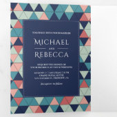 Moderne Geometrische driehoeken Fotobruiloft Drieluik Uitnodiging (Binnenzijde eerst)