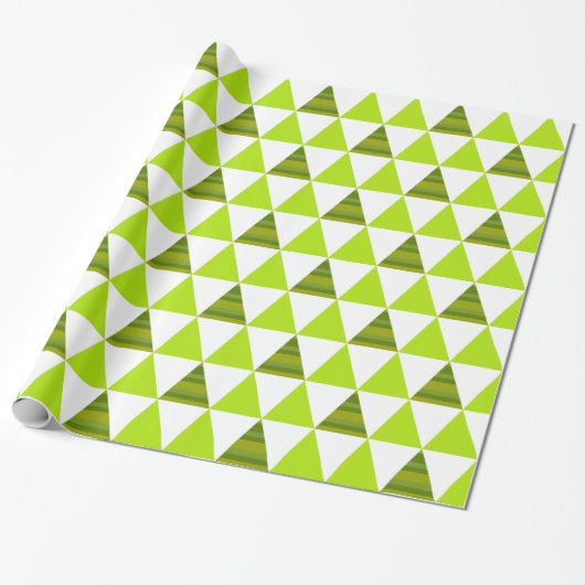 Moderne geometrische driehoeken Groen en wit patro Cadeaupapier (Uitgerold)