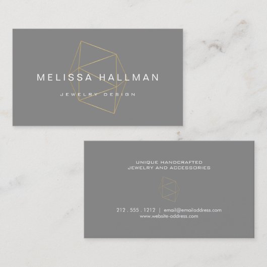 Moderne geometrische edelsteen grijs visitekaartje (Voorkant / Achterkant)