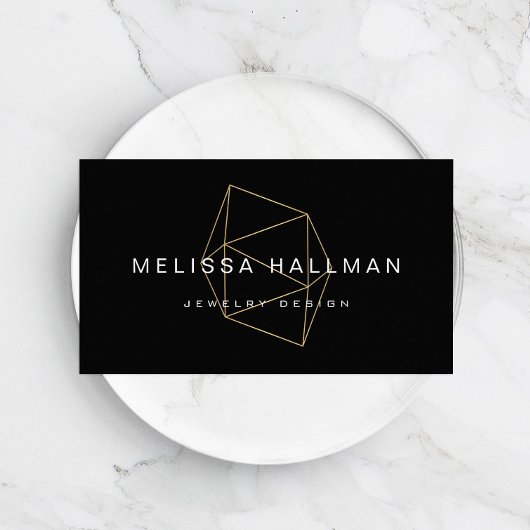 Moderne geometrische edelsteen zwart visitekaartje