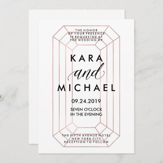 Moderne Geometrische Emerald Cut Diamond Shape Wed Kaart (Voorkant / Achterkant)