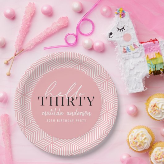 Moderne geometrische en script 30e verjaardag papieren bordje (Feest)