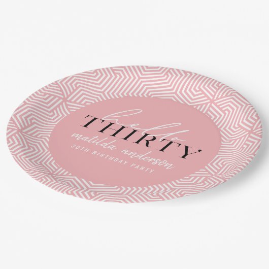 Moderne geometrische en script 30e verjaardag papieren bordje (Gekanteld)