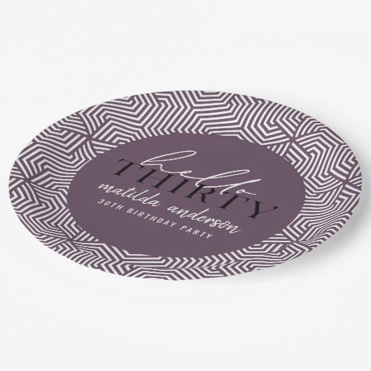 Moderne geometrische en script 30e verjaardag papieren bordje (Gekanteld)