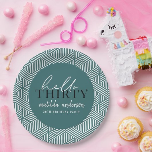 Moderne geometrische en script 30e verjaardag papieren bordje (Feest)