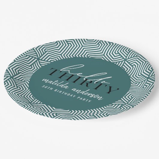 Moderne geometrische en script 30e verjaardag papieren bordje (Gekanteld)