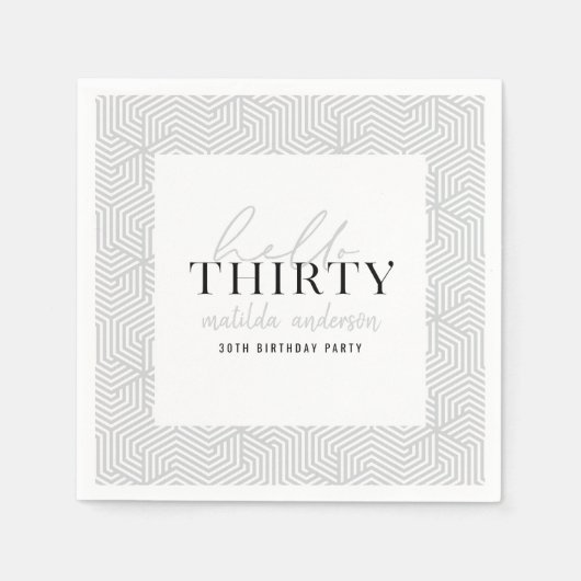 Moderne geometrische en script 30e verjaardag servet (Voorkant)