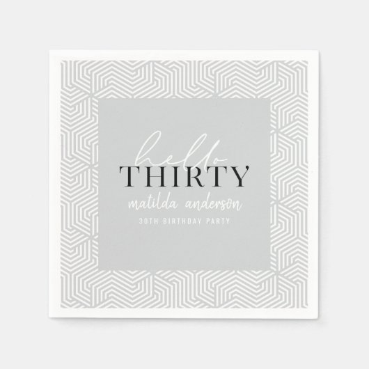 Moderne geometrische en script 30e verjaardag servet (Voorkant)