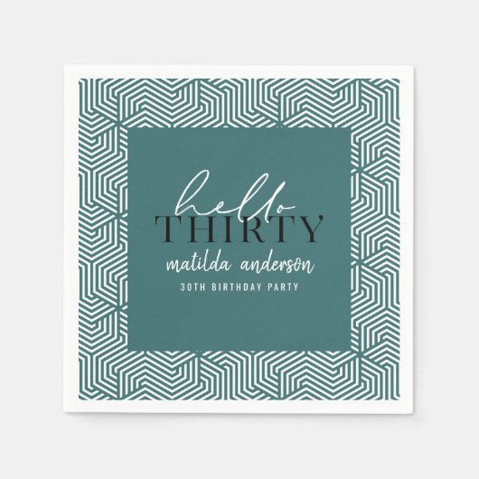 Moderne geometrische en script 30e verjaardag servet (Voorkant)