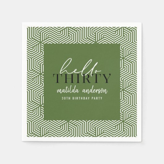 Moderne geometrische en script 30e verjaardag servet (Voorkant)