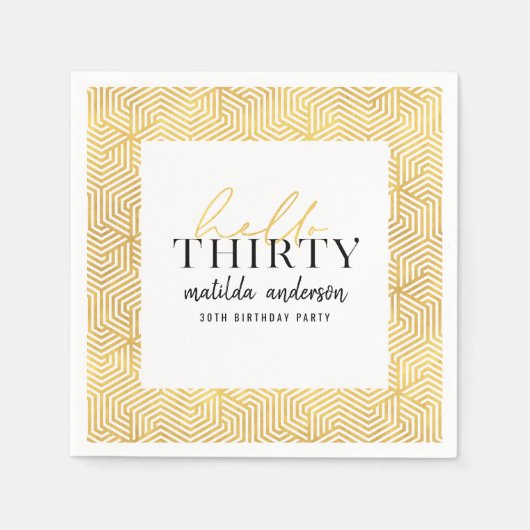 Moderne geometrische en script gouden 30e verjaard servet (Voorkant)