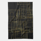 Moderne geometrische faux Gold labyrint zwart op z Theedoek (Verticaal)