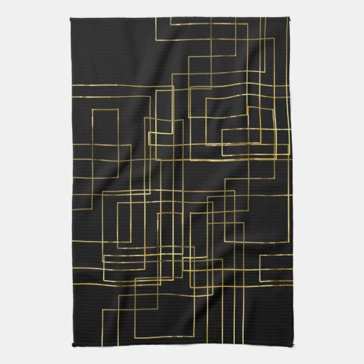 Moderne geometrische faux Gold labyrint zwart op z Theedoek (Verticaal)